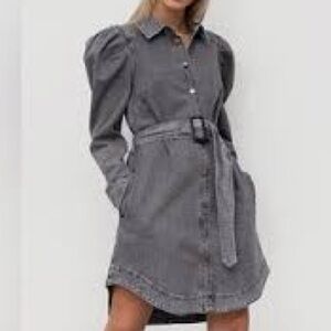 Ted Baker London Pasccal Denim Puff Sleeve Shirt Dress in Mid-Grey - NWOT - XS